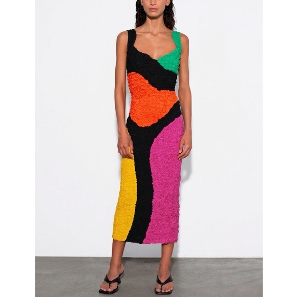 Mara Hoffman Midi Popcorn Ramona Colorblock Dress - Picture 1 of 7